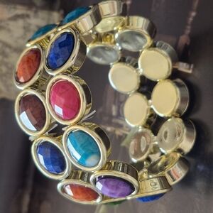 Red and Blue Gemstone Bracelets with Gold-Tone Design